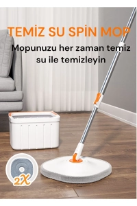 Otomatik Mop Temizlik Seti Temiz&kirli Su Ayrımı Mikrofiber Kare Başlık 2 Adet Bez